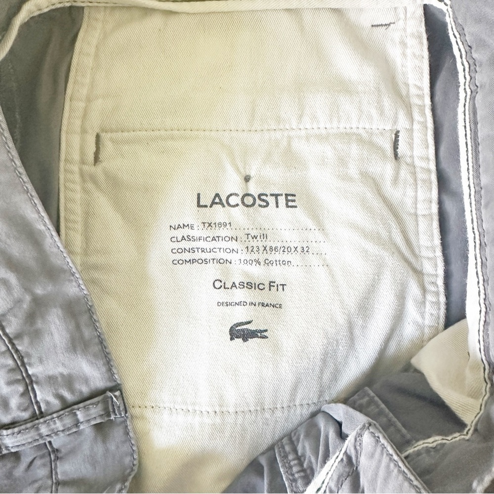 Lacoste Classic Fit Flat Front Cotton Twill Chino Shorts Grey 33 - Picture 4 of 7